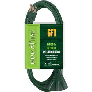 6 Ft Outdoor Extension Cord with 3 Electrical Power Outlets - Green Cable